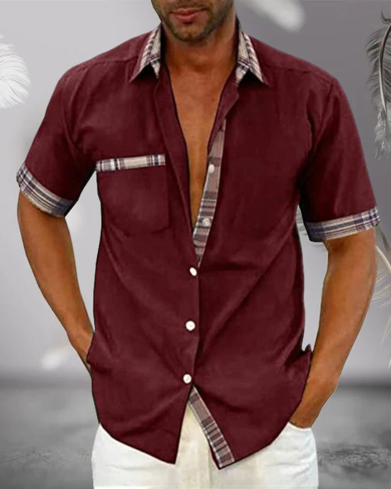 Short Sleeve Stand Collar Button-Down Shirt for Men - View 9