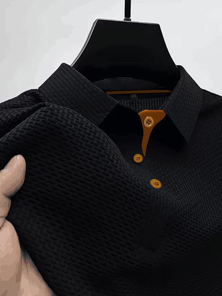 Short Sleeve Textured Polo Shirt for Men - Black