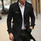 Single-Breasted Long Trench Coat with Epaulettes for Men - Black