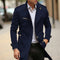 Single-Breasted Long Trench Coat with Epaulettes for Men - Blue