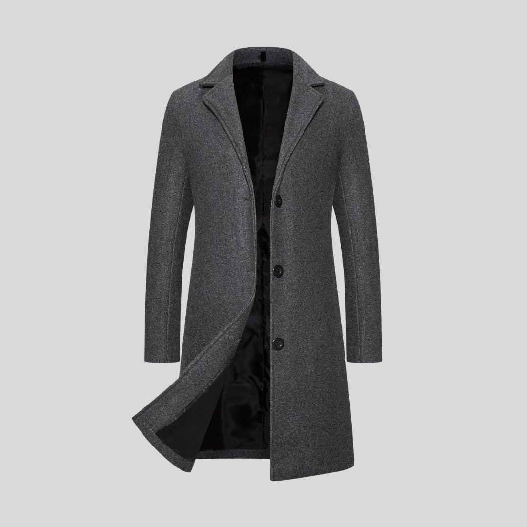 Single-Breasted Long Winter Coat with Lapel Collar for Men - Dark Gray