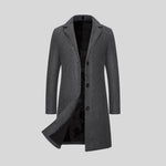 Single-Breasted Long Winter Coat with Lapel Collar for Men - Dark Gray