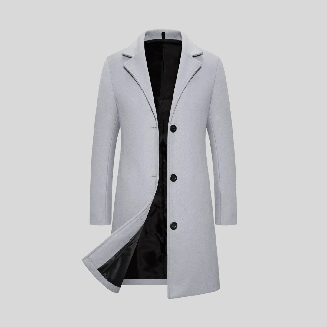 Single-Breasted Long Winter Coat with Lapel Collar for Men