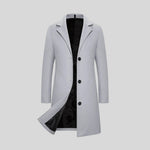 Single-Breasted Long Winter Coat with Lapel Collar for Men