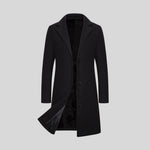 Single-Breasted Long Winter Coat with Lapel Collar for Men - Black