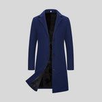 Single-Breasted Long Winter Coat with Lapel Collar for Men - Navy Blue