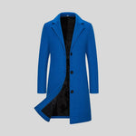 Single-Breasted Long Winter Coat with Lapel Collar for Men - Royal Blue