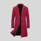 Single-Breasted Long Winter Coat with Lapel Collar for Men - Burgundy