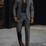 Single-Button Shawl Collar Two-Piece Suit for Men - Dark Gray