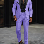 Single-Button Shawl Collar Two-Piece Suit for Men - Lavender