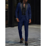 Single-Button Shawl Collar Two-Piece Suit for Men - Navy Blue