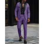 Single-Button Shawl Collar Two-Piece Suit for Men - Purple