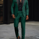 Single-Button Shawl Collar Two-Piece Suit for Men - Green