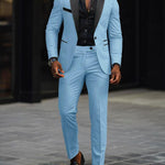 Single-Button Shawl Collar Two-Piece Suit for Men - Sky Blue