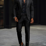 Single-Button Shawl Collar Two-Piece Suit for Men - Black