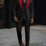 Single-Button Shawl Collar Two-Piece Suit for Men - Red