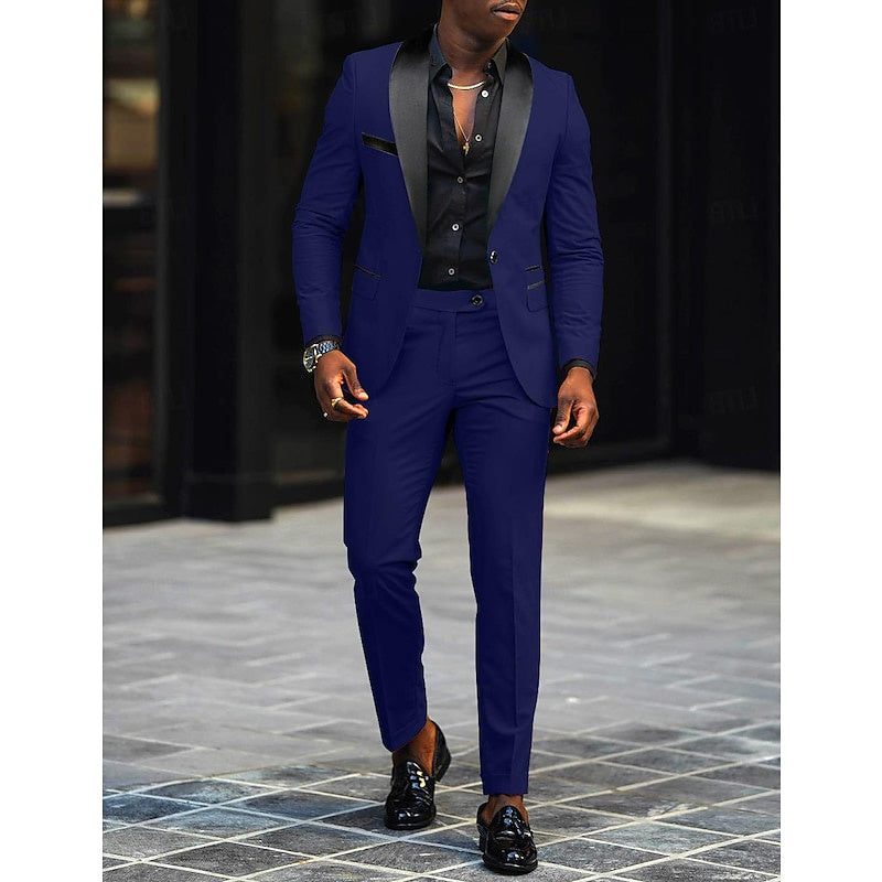 Single-Button Shawl Collar Two-Piece Suit for Men - Royal Blue