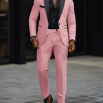 Single-Button Shawl Collar Two-Piece Suit for Men - Pink
