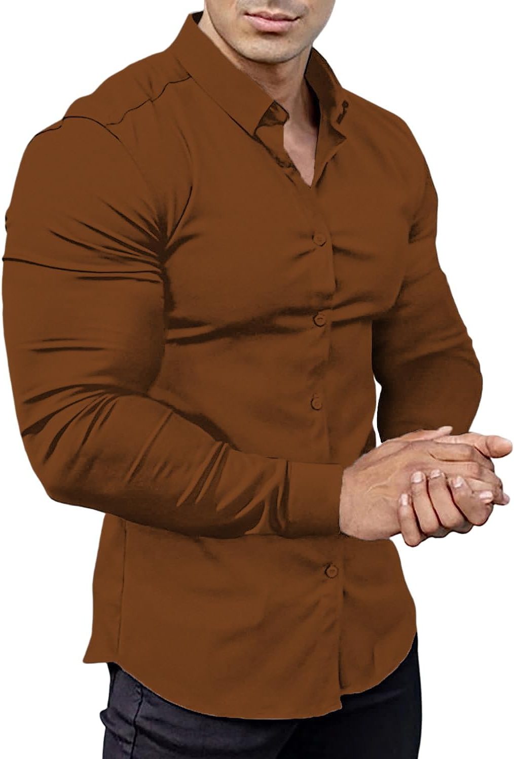 Slim Fit Button-Down Shirt for Men - Brown