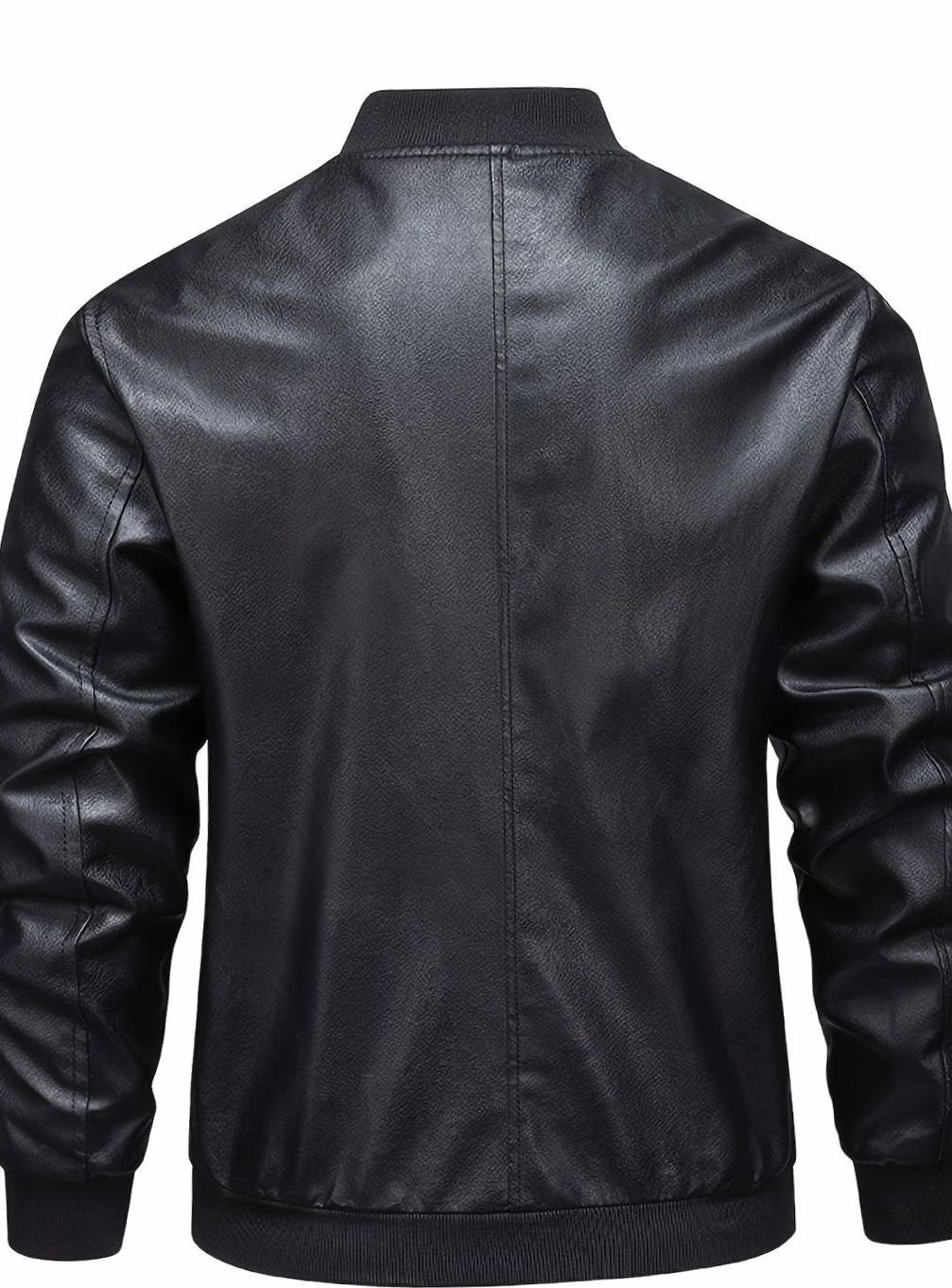 Slim Fit Faux Leather Bomber Jacket for Men