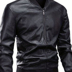 Slim Fit Faux Leather Bomber Jacket for Men - Black