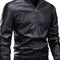 Slim Fit Faux Leather Bomber Jacket for Men - Black
