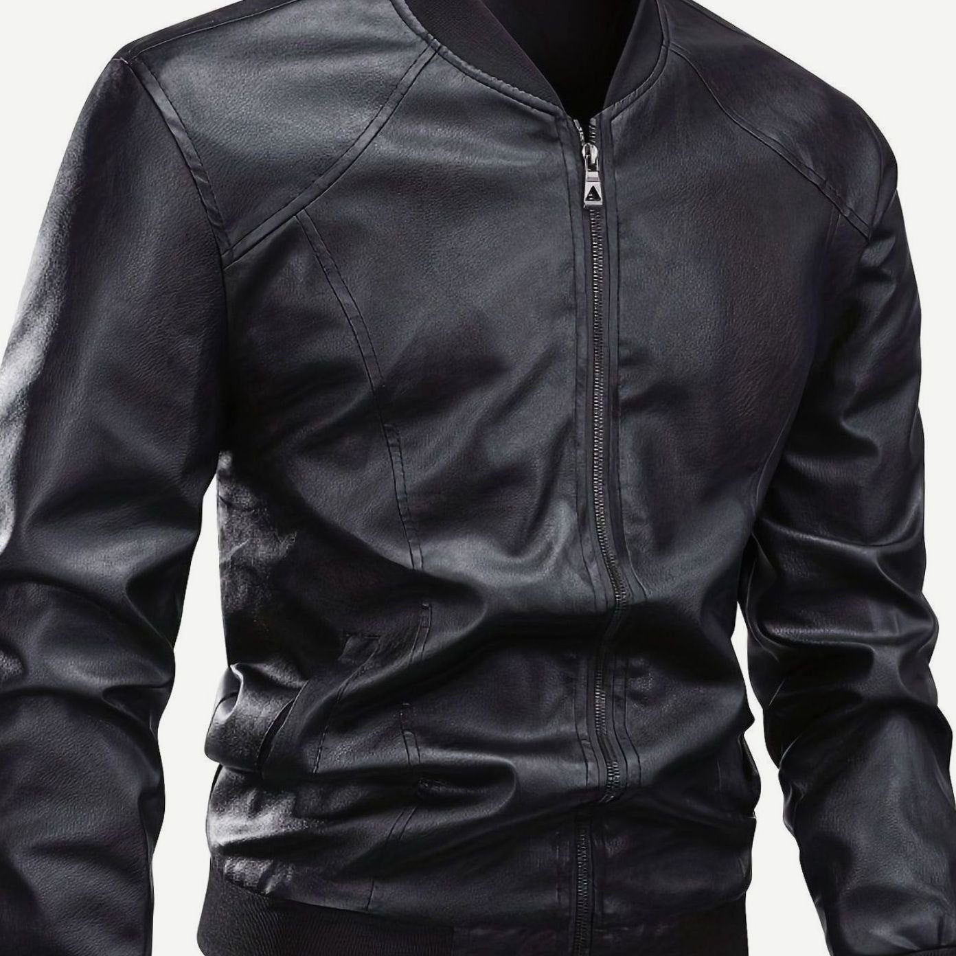 Slim Fit Faux Leather Bomber Jacket for Men - View 2