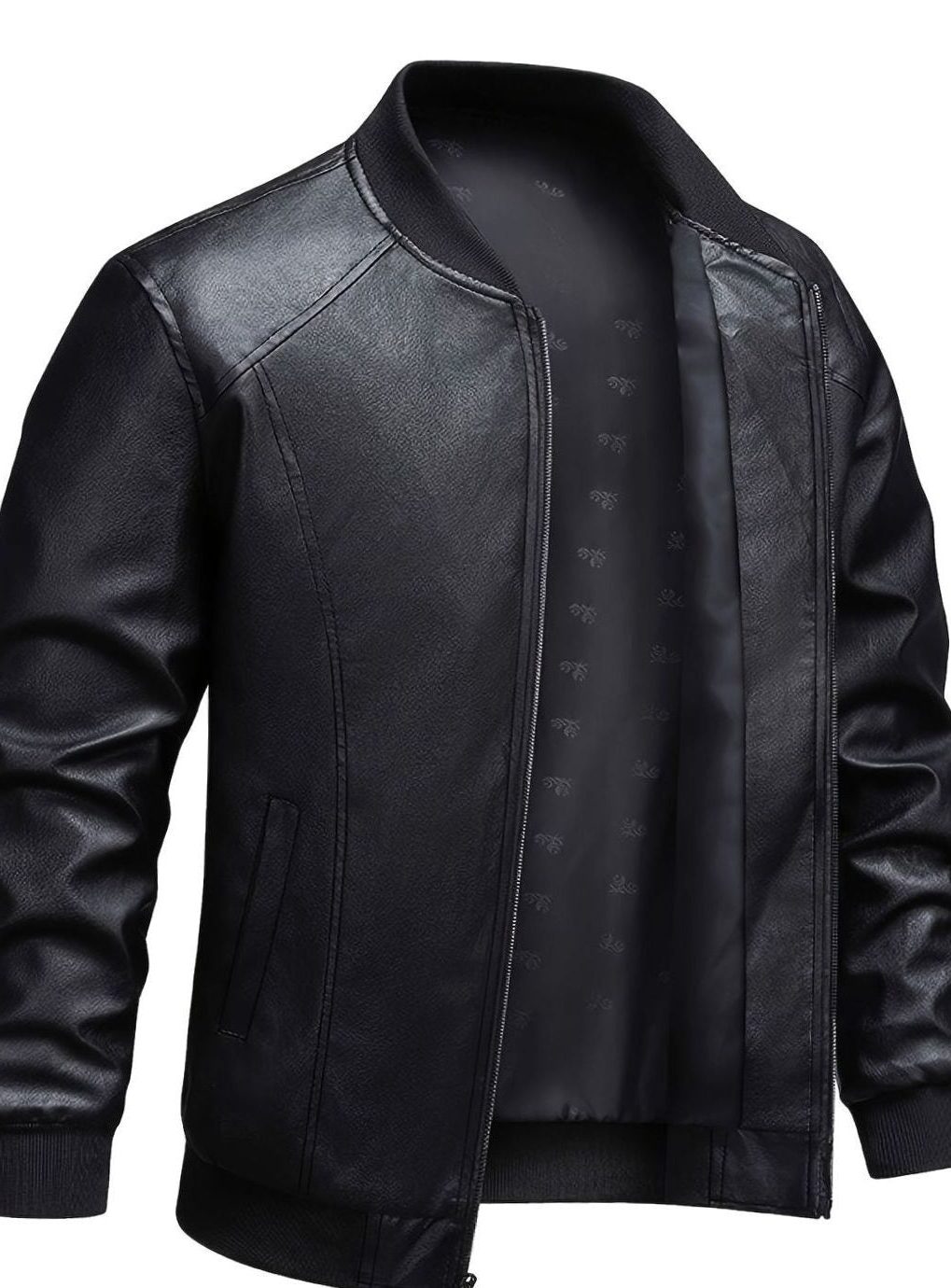 Slim Fit Faux Leather Bomber Jacket for Men - View 3