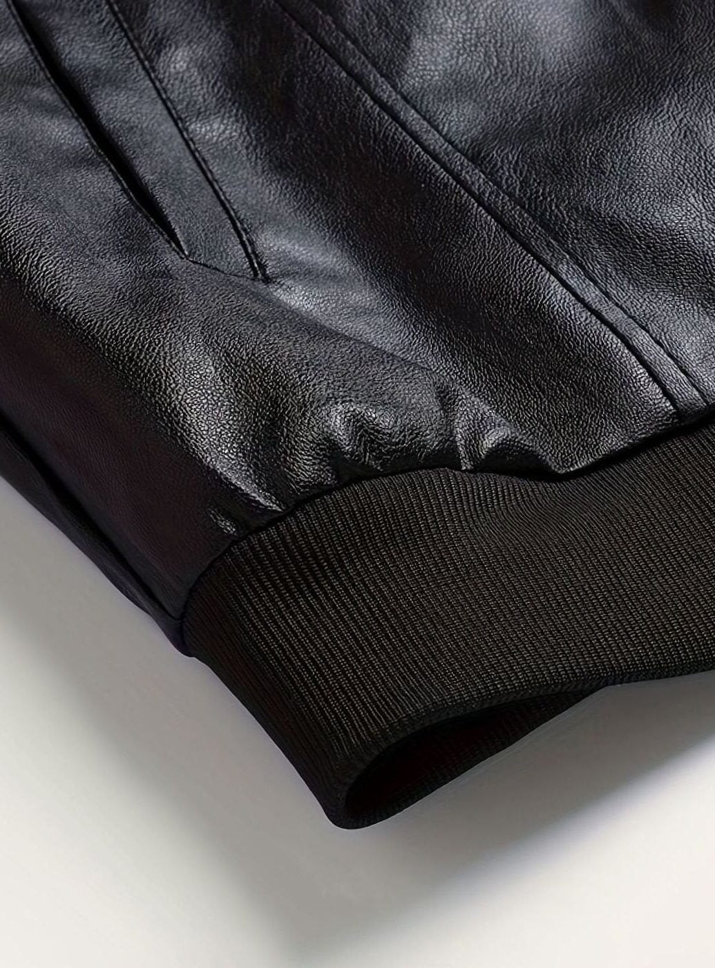 Slim Fit Faux Leather Bomber Jacket for Men - View 9