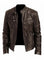 Slim Fit Leather Racer Jacket with Stand Collar for Men