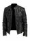 Slim Fit Leather Racer Jacket with Stand Collar for Men - Black