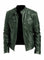 Slim Fit Leather Racer Jacket with Stand Collar for Men - Green