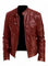 Slim Fit Leather Racer Jacket with Stand Collar for Men - Red