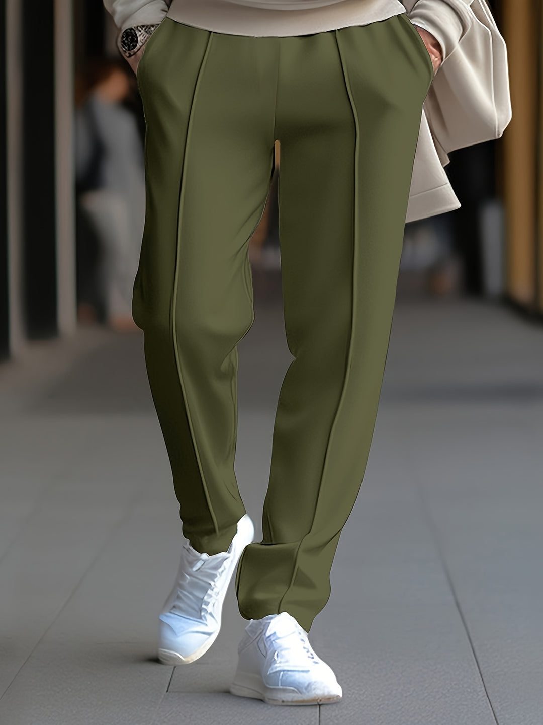 Slim Fit Pants with Seam Detail for Men - Green