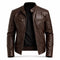 Slim Fit Stand Collar Biker Leather Jacket with Zip Pockets for Men