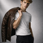 Slim Fit Stand Collar Biker Leather Jacket with Zip Pockets for Men - View 11