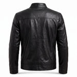 Slim Fit Stand Collar Biker Leather Jacket with Zip Pockets for Men - View 13