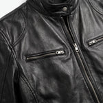 Slim Fit Stand Collar Biker Leather Jacket with Zip Pockets for Men - View 15