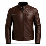 Slim Fit Stand Collar Biker Leather Jacket with Zip Pockets for Men - View 16