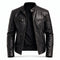Slim Fit Stand Collar Biker Leather Jacket with Zip Pockets for Men - Black