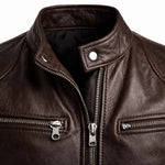 Slim Fit Stand Collar Biker Leather Jacket with Zip Pockets for Men - View 20