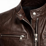 Slim Fit Stand Collar Biker Leather Jacket with Zip Pockets for Men - View 21
