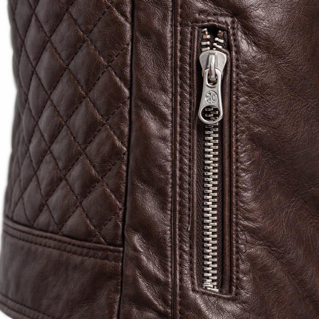 Slim Fit Stand Collar Biker Leather Jacket with Zip Pockets for Men - View 23