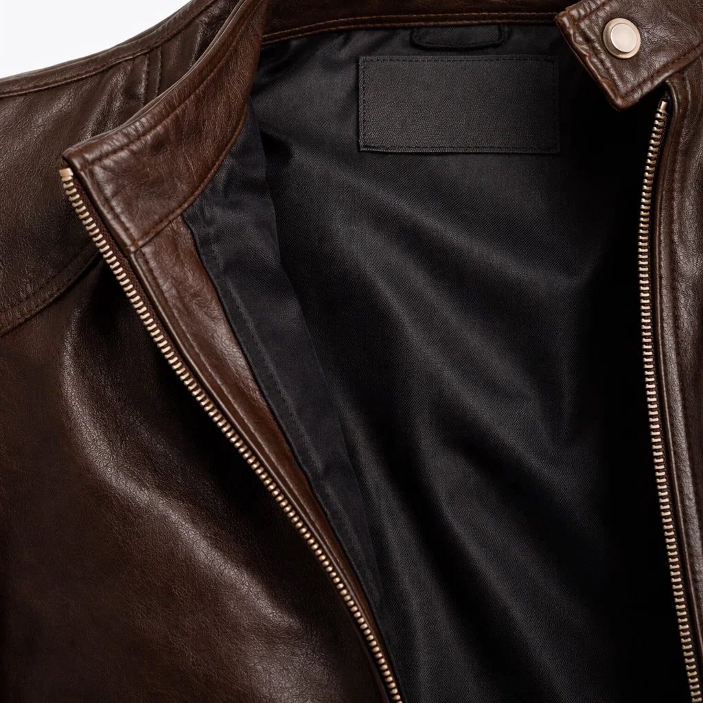 Slim Fit Stand Collar Biker Leather Jacket with Zip Pockets for Men - View 24