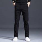 Slim Fit Straight Leg Cotton Pants for Men - Black