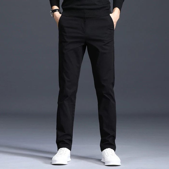 Slim Fit Straight Leg Cotton Pants for Men - Black