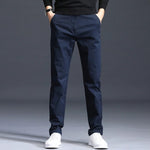 Slim Fit Straight Leg Cotton Pants for Men - Blue