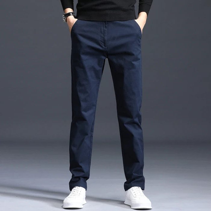 Slim Fit Straight Leg Cotton Pants for Men - Blue