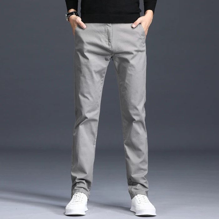 Slim Fit Straight Leg Cotton Pants for Men - Gray