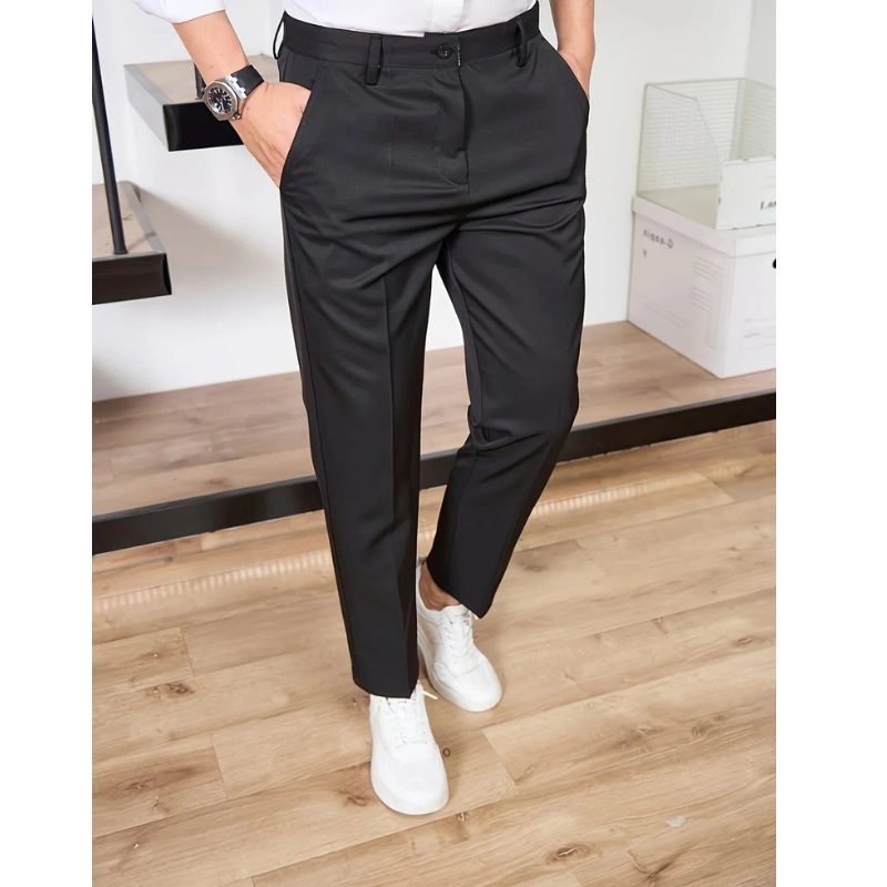 Slim Fit Straight Leg Trousers for Men - Black